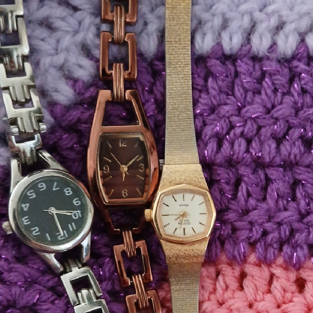 Elegant Women's Watch Set - Silver, Bronze, Gold